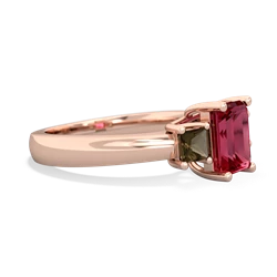 Lab Ruby Three Stone Emerald-Cut Trellis 14K Rose Gold ring R4021