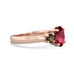 Lab Ruby Three Stone Oval Trellis 14K Rose Gold ring R4024