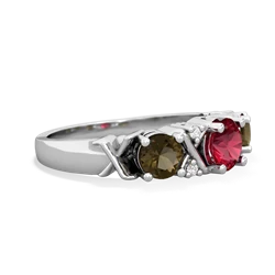 Lab Ruby Hugs And Kisses 14K White Gold ring R5016