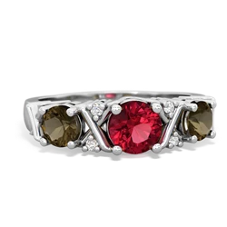 Lab Ruby Hugs And Kisses 14K White Gold ring R5016