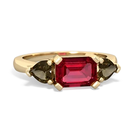 Lab Ruby Three Stone 14K Yellow Gold ring R5235