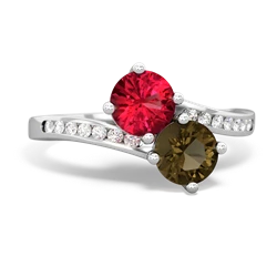 Lab Ruby Channel Set Two Stone 14K White Gold ring R5303