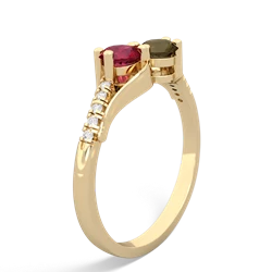 Lab Ruby Infinity Pave Two Stone 14K Yellow Gold ring R5285