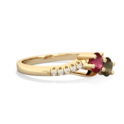 Lab Ruby Infinity Pave Two Stone 14K Yellow Gold ring R5285