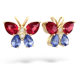 Lab Ruby Butterfly 14K Yellow Gold earrings E2215