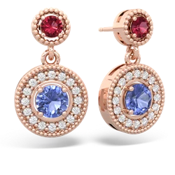 Lab Ruby Halo Dangle 14K Rose Gold earrings E5319
