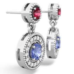 Lab Ruby Halo Dangle 14K White Gold earrings E5319