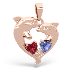 Lab Ruby Dolphin Heart 14K Rose Gold pendant P5820