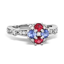 Lab Ruby Sparkling Tiara Cluster 14K White Gold ring R26293RD