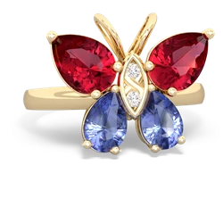 Lab Ruby Butterfly 14K Yellow Gold ring R2215