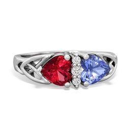 Lab Ruby Celtic Knot Double Heart 14K White Gold ring R5040