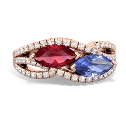 Lab Ruby Diamond Rivers 14K Rose Gold ring R3070