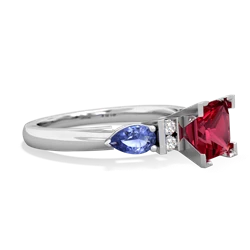 Lab Ruby 6Mm Princess Eternal Embrace Engagement 14K White Gold ring C2002