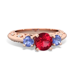 Lab Ruby Art Deco Eternal Embrace Engagement 14K Rose Gold ring C2003
