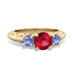 Lab Ruby Art Deco Eternal Embrace Engagement 14K Yellow Gold ring C2003