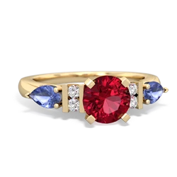 Lab Ruby 6Mm Round Eternal Embrace Engagement 14K Yellow Gold ring R2005