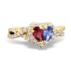 Lab Ruby Diamond Twist 'One Heart' 14K Yellow Gold ring R2640HRT