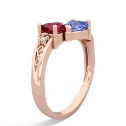 Lab Ruby Snuggling Hearts 14K Rose Gold ring R2178