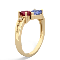 Lab Ruby Snuggling Hearts 14K Yellow Gold ring R2178