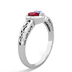 Lab Ruby Filligree 'One Heart' 14K White Gold ring R5070