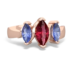 Lab Ruby Three Peeks 14K Rose Gold ring R2433