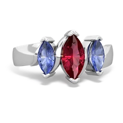 Lab Ruby Three Peeks 14K White Gold ring R2433