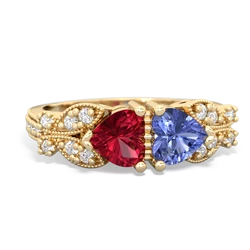 Lab Ruby Diamond Butterflies 14K Yellow Gold ring R5601