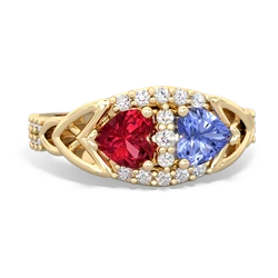 Lab Ruby Sparkling Celtic Knot 14K Yellow Gold ring R2645