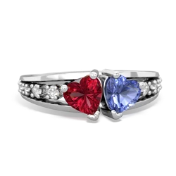 Lab Ruby Heart To Heart 14K White Gold ring R3342