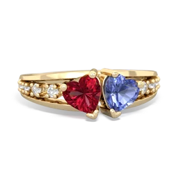 Lab Ruby Heart To Heart 14K Yellow Gold ring R3342