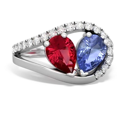 Lab Ruby Nestled Heart Keepsake 14K White Gold ring R5650