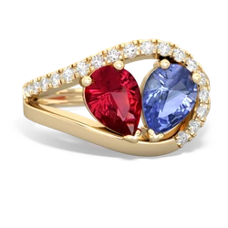 Lab Ruby Nestled Heart Keepsake 14K Yellow Gold ring R5650