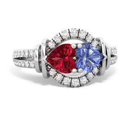 Lab Ruby Art-Deco Keepsake 14K White Gold ring R5630