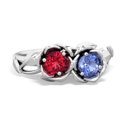 Lab Ruby Rose Garden 14K White Gold ring R5510