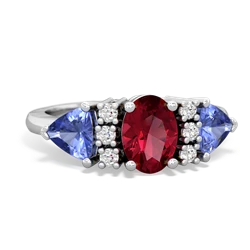 Lab Ruby Antique Style Three Stone 14K White Gold ring R2186