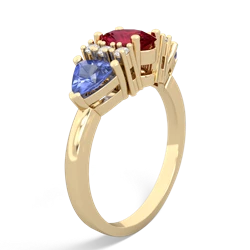 Lab Ruby Antique Style Three Stone 14K Yellow Gold ring R2186