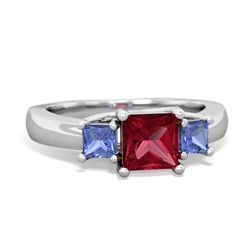 Lab Ruby Three Stone Trellis 14K White Gold ring R4015