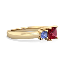 Lab Ruby Three Stone Trellis 14K Yellow Gold ring R4015