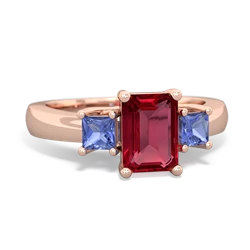 Lab Ruby Three Stone Emerald-Cut Trellis 14K Rose Gold ring R4021