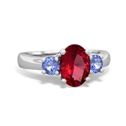 Lab Ruby Three Stone Oval Trellis 14K White Gold ring R4024