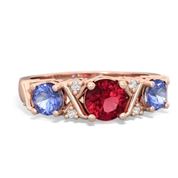 Lab Ruby Hugs And Kisses 14K Rose Gold ring R5016