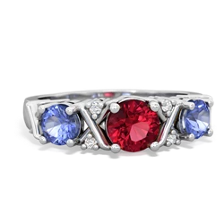 Lab Ruby Hugs And Kisses 14K White Gold ring R5016