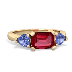 Lab Ruby Three Stone 14K Yellow Gold ring R5235