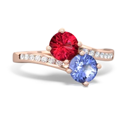 Lab Ruby Channel Set Two Stone 14K Rose Gold ring R5303