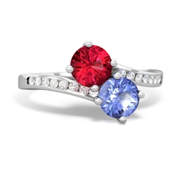 Lab Ruby Channel Set Two Stone 14K White Gold ring R5303