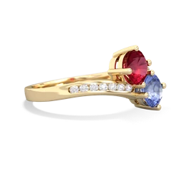 Lab Ruby Channel Set Two Stone 14K Yellow Gold ring R5303