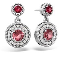 Lab Ruby Halo Dangle 14K White Gold earrings E5319