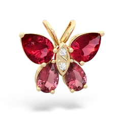 Lab Ruby Butterfly 14K Yellow Gold pendant P2215