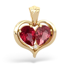 Lab Ruby Two Become One 14K Yellow Gold pendant P5330