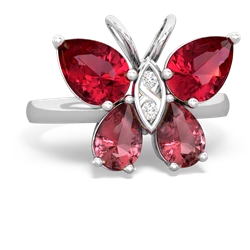 Lab Ruby Butterfly 14K White Gold ring R2215